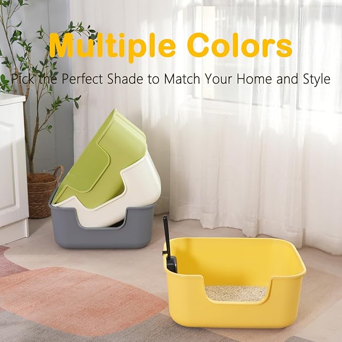 Large Cat Litter Box with High Sides,Cat Boxes for Indoor Cats,Cat Litter Pan for Kitty,Litter Box with Low Entry,Easy to Clean,Anti-Splashing (White)