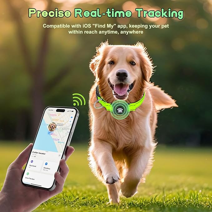 GPS Dog Collar Tracker 2-in-1,Reflective Waterproof Adjustable Pet Collar,iOS-Only,Ideal for Dog Tracking pet Tracker,for Small to Large Dogs,Real-Time Tracking,No Monthly Fees(Green,Large)