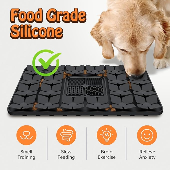 Lick Snuffle Mat for Dogs & Cats with Suction Cups, 2 in 1 Silicone Pet Food Mats Interactive Slow Feeder Licking Toy for Anxiety Relief, Upgraded Lick Mats for All Breeds (Grey, 16.7in x 11.4in)
