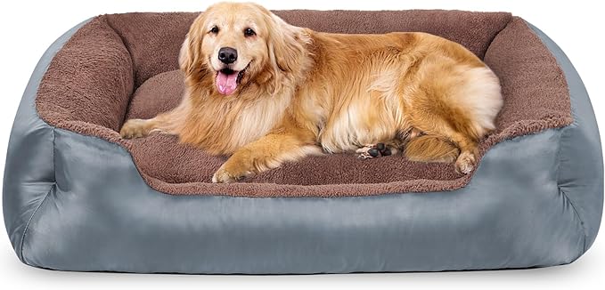 Extra Large Dog Bed, Orthopedic Dog Beds with Sides, Washable Rectangle Soft Calming Pet Bed with Nonskid Bottom, Grey