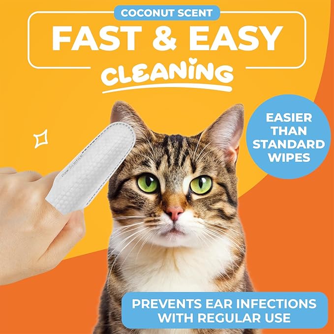 Dog Ear Cleaner Wipes – Finger Wipes for Dogs and Cats – Cleaning, Soothing, & Deodorizing Itchy Ears – Pet Ear Relief Solution (Coconut)