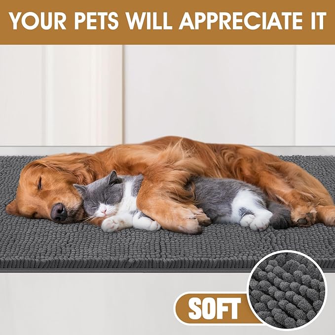 IM HOME Extra Large 60" x 36" Grey Dog Door Mats for Muddy Paws, Chenille Absorbent Dog Mat, Non Slip Heavy Mud Mat for Dogs, Soft Pet Bed Mat for Entryway, Mud Paws, Inside Floor