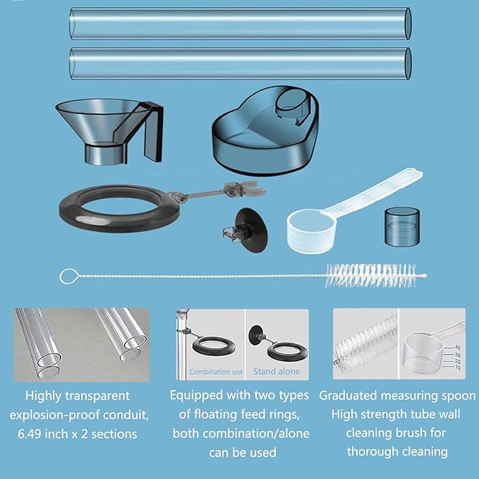 Aquarium Fish and Shrimp Feeding Dish Set, Fish Shrimp Feeder Tube Kit, Perfect for Easy and Feeding of Your Aquatic Pets, with Feeding Ring and Cleaning Brush
