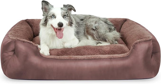 Large Dog Bed, Soft Calming Pet Bed Comfort Large Washable Dog Couch with Nonskid Bottom, Breathable, Brown