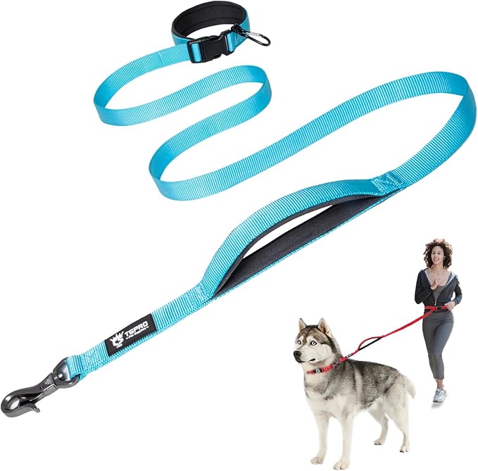 TSPRO Hands Free Dog Leash for Medium to Large Dogs, Adjustable Durable Leash with Comfortable Safety Padded Handle, Heavy Duty Metal Clasp for Walking, Running, Training (Tactical Blue)