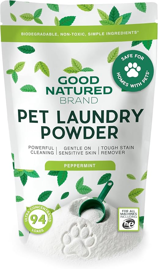 Good Natured Brand | Pet Stain & Odor Remover for Laundry | Pet Laundry Detergent for Dogs Beds, Cat Pee, Smell, Dog Drool | Hypoallergenic & Non-Toxic | Peppermint | 47oz 94 Loads