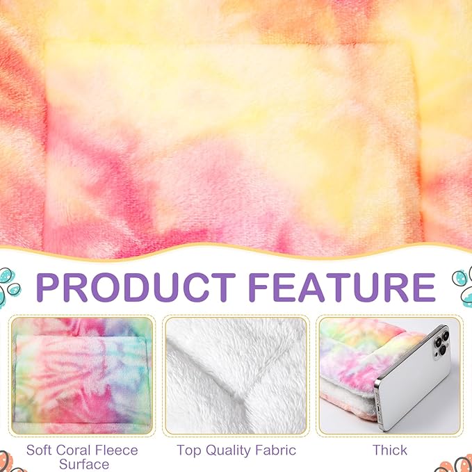 Haull 4 Pcs Waterproof Guinea Pig Bedding Winter Guinea Pig Bed Plush Cage Liners Soft Dog Cat Mat Reversible Winter Cozy Animal Pee Pad Hamster Bed Mat for Bunny(Tie Dyed,13 x 10 Inch)