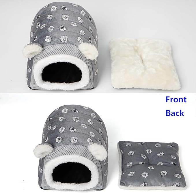 Hedgehog Bed Cave Hideout Hedgehog House Hedgehog Accessories, Hamster Small Animals Cage Supplies Warm House (Grey)