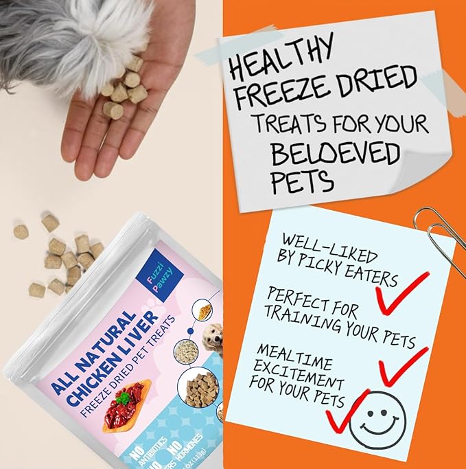 Freeze Dried Chicken Liver Healthy Training Treats Toppers for Pets, Single Fresh Raw Ingredient, Organic, Pure Balance, Natural, Grain Gluten Filler Free, Snacks, Dogs Cats (4oz)