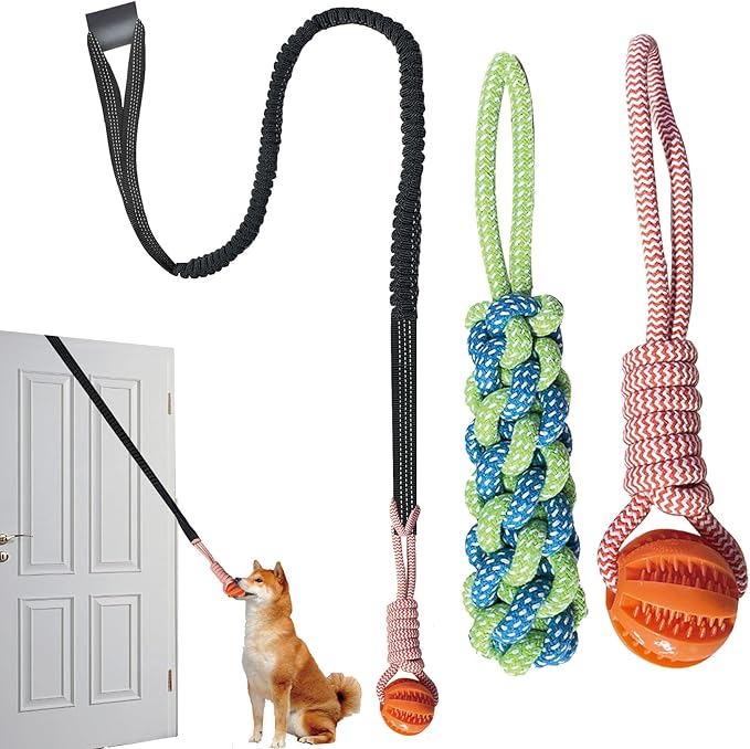 GTIIAS Interactive Dog Toys Tug of War Dog Toy for Small/Medium/Large Dogs,Teething Rope for Teeth Cleaning,Puzzle Ball for Chewing,Dog Bungee Tug Toy Kit, blue