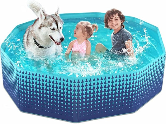 Jasonwell Foldable Dog Kiddie Pool - Hard Plastic Kids Paddling Pool Toddler Baby Swimming Pools for Backyard Collapsible Whelping Box Pet Doggie Cats Wading Pools Bathtub for Puppy Large Dogs 63In