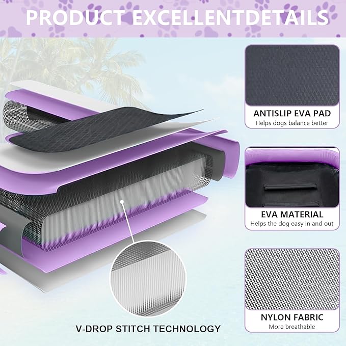 Inflatable Dog Water Ramp, Non-Slip Floating Dock Ladder for Pools, Boats & Lakes, Pool Ramp for Dogs Up to 200 Pounds, Purple