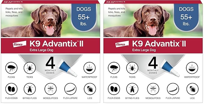 K9 Advantix II XL Dog Vet-Recommended Flea, Tick & Mosquito Treatment & Prevention | Dogs Over 55 lbs. | 4-Mo Supply (Pack of 2)