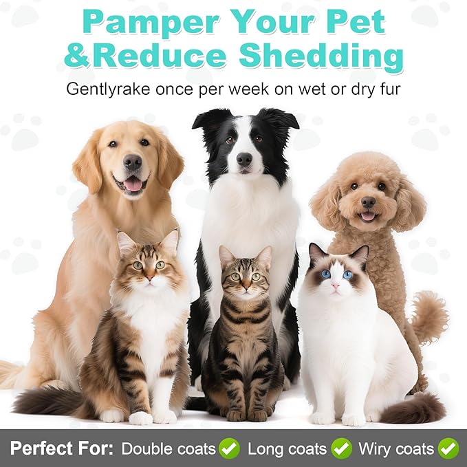 3-in-1 Pet Steam Brush for Dog Cat,Double-Sided Undercoat Rake for Shedding & Grooming,Spray Pet Hair Removal & Deshedding Dematting Comb for Long Short Haired,2 PCS