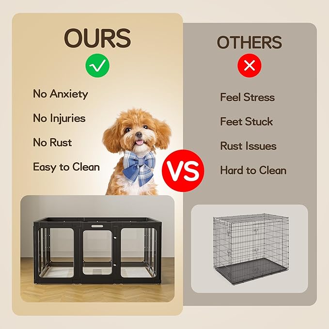 Jalove Clear Acrylic Dog Playpen Indoor, 12 PCS Plastic Puppy Playpen with Door, Cat Rabbit Ferret Pet Play Pen, Easy Assemble Dog Fence Crate Kennel Whelping Cage Enclosure for Small Dogs, Black