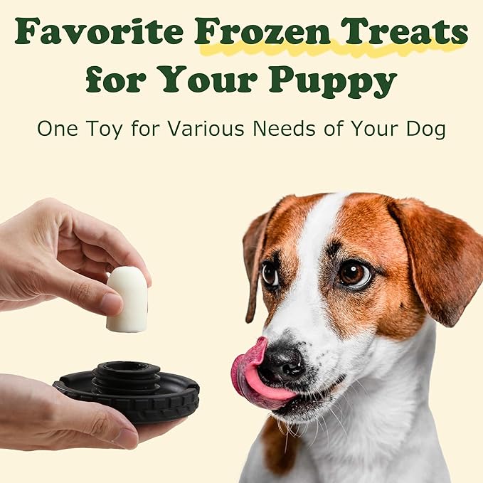3-in-1 Dog Treat Toy for Aggressive Chewer, Natural Rubber Dog Puzzle, Bully Stick Holder, Frozen Treat Dispensing Toy for Small Medium Large Breeds