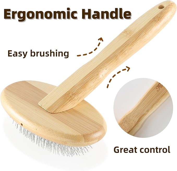 Wooden Dog Slicker Brush for Puppies Deshedding and Hair Removal for Long Haired Pets S