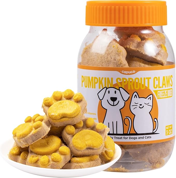 Freeze Dried Cat & Dog Treats with Pumpkin - Natural Chicken, Salmon, Beef Liver & Fish Oil for Digestion Gut Health (14 pcs)