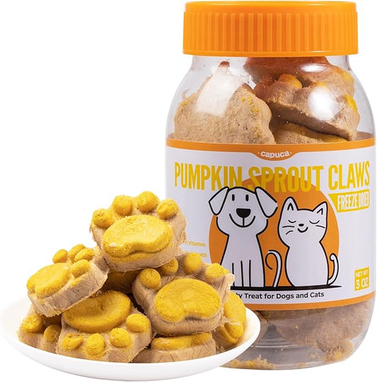 Freeze Dried Cat & Dog Treats with Pumpkin - Natural Chicken, Salmon, Beef Liver & Fish Oil for Digestion Gut Health (14 pcs)
