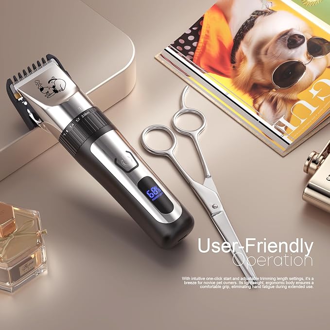 Dog Grooming Clipper Kit, Cordless Low Noise Rechargeable Electric Trimmer With Adjustable Comb & Detachable Blades, Suitable for Dogs, Cats, Pets