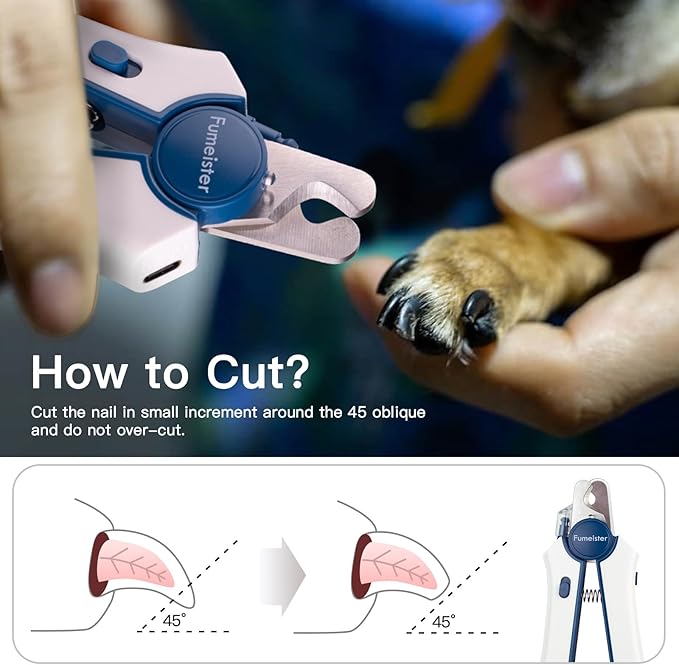 Type-C Rechargeable Dog & Cat Nail Clippers - LED Pet Nail Trimmer with Built-in Nail File, Extra Sharp Blades for Small & Medium Dogs, Indoor Cats (Blue)