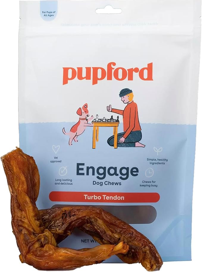 Pupford Turbo Beef Tendon Chews for Dogs & Puppies, All-Natural Dog Chew with Glucosamine for Joint Health, Long-Lasting Toy, Great for Teething (5 Count)