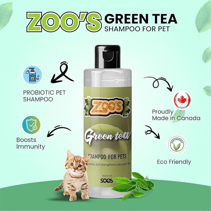 Zoo’s Pet Dog Shampoo Green Tea for Cats and Pets Vitamins E and C Nourish Skin, Promote Growth of Soft Lustrous Fur - 500ml