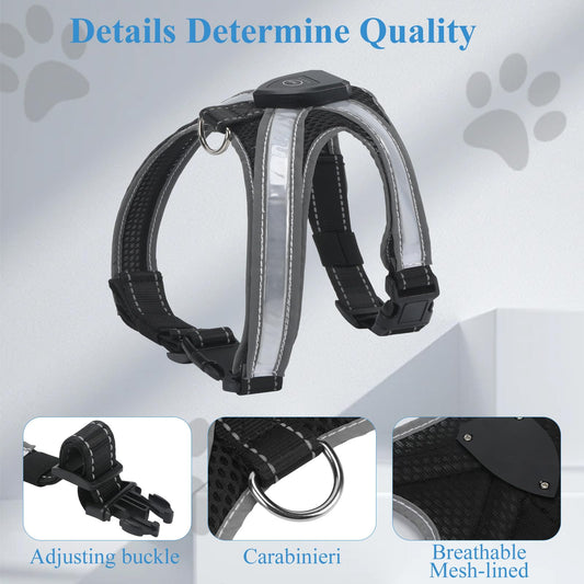 HDhqzm Light Up Dog Harness, LED Dog Harness-7 Lighting Modes, Rechargeable, Lightweight and Adjustable, Suitable for Small and Medium Dogs, Glowing Safety Vest for Nighttime Dog Walking