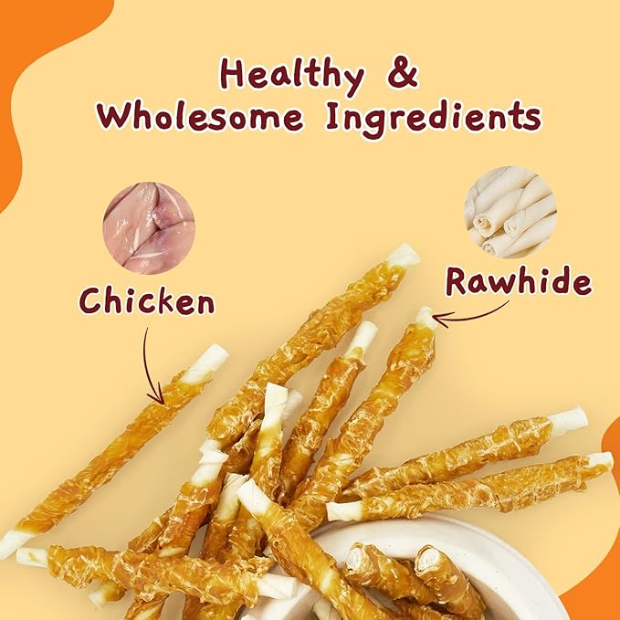 Jungle Calling Dog Treats, Chicken Wrapped Rawhide Sticks Dog Chews, Rawhide Chewy Training Snacks for Small, Medium & Large Dogs, 2 lbs (3 Packs)