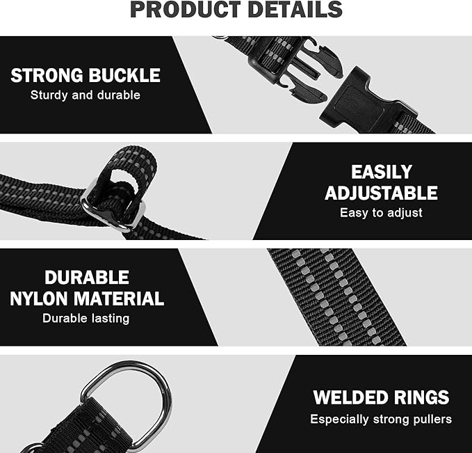 Hikiko Martingale Collar for Dogs Reflective Nylon Dog Collar with Quick Release Buckle Adjustable Training No Slip Dog Collars (Medium, Black)