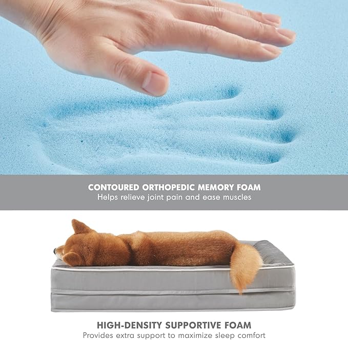Friends Forever Orthopedic Dog Bed for Extra Large Dogs, Waterproof Memory Foam Dog Sofa Bed XL with Removable Washable Cover, Ally Grey, 42x32x7