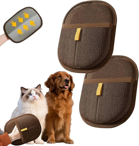 2Pcs Pet Hair Removal Gloves for Dogs and Cats, 2025 Upgraded Electrostatic Magic Hair Remover Glove,Reusable for Couch, Car Seat, Clothing, Carpet, Furniture & Bed Sheets(Brown)