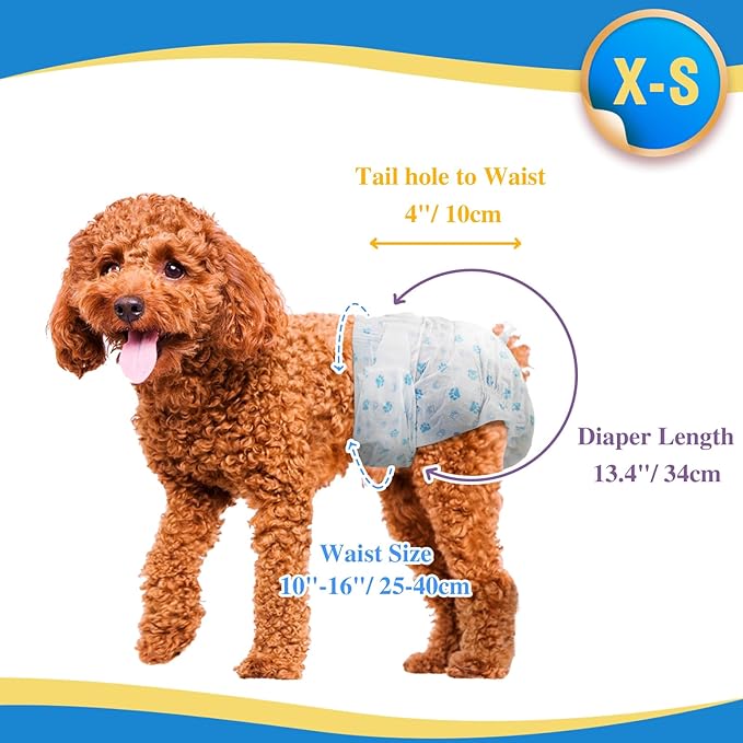 IMMCUTE Female Dog Diapers 30 Count,Super Absorbent Disposable Dog Diapers Female with Flash Dry & Leakproof, Doggie Diapers for Heat Cycle,Excitable Urination (X-Small)