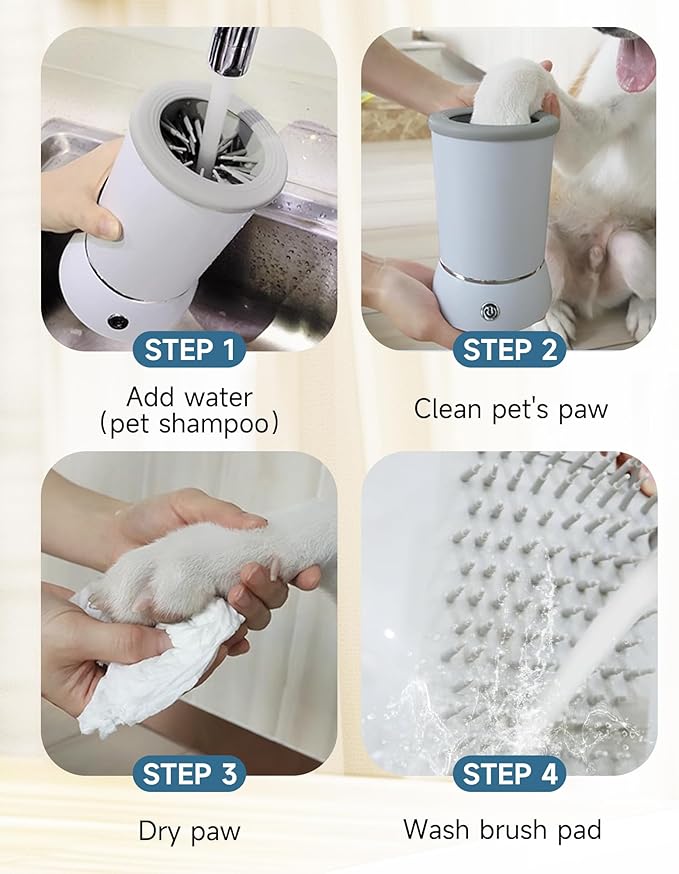 Automatic Dog Paw Cleaner for Dogs，Electric Dog Foot Paw Washer Cup and Massager，2 Speeds for Thorough Cleaning and USB Rechargeable,Pet Paw Feet Cleaner for Small Medium Dogs Cats (White)