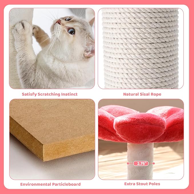 HYABi 42.7 inch Flower Cat Tree Tower Condo Furniture Apartment Plush Habitat Kitten Amusement Platform Multi-Level with Scratch Posts Toy Ball Pet House Play for Indoor Cats