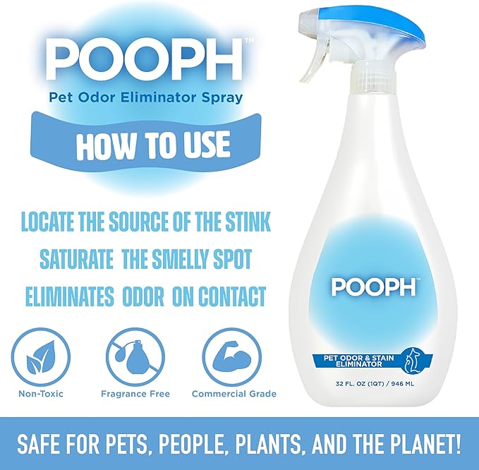 Pooph Pet Odor Eliminator & Pooph Laundry Additive - 2-32oz Bottles - Dismantles Odors on a Molecular Basis, Dogs, Cats, Freshener, Eliminator, Urine, Poop, Pee, Deodorizer, Puppy, Fresh, Clean