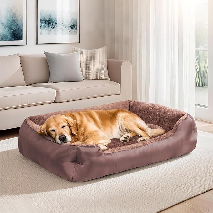 Dog Beds for Large Dogs, Rectangle Washable Pet Bed, Soft Calming Extra Large Dog Bed with Nonskid Bottom, Brown