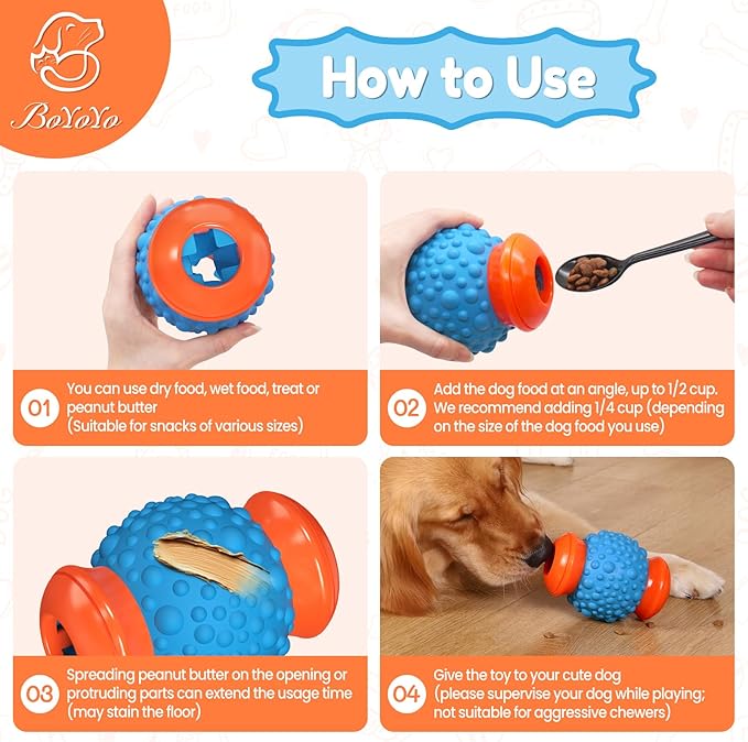 Interactive Dog Toys Treat Dispenser - Slow Puzzle Feeder for Large Dogs, Durable Rubber Chew Toys, Mental Stimulation for Anxiety Relief & Boredom
