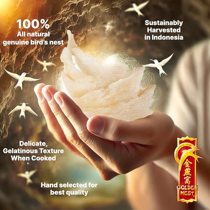 Golden Nest Premium White Bird Nest AAA, 100% Natural - Made in USA, ( 燕窩 ) - Family Size Box - 227g (8oz)