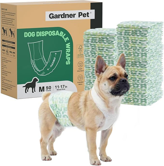 Gardner Pet Male Dog Diapers Disposable 50 Ct, Male Dog Wraps with Wetness Indicator & Flashdry Gel Technology, Dog Diapers Male for Puppy Training, Marking, Incontinence, Travel - Medium