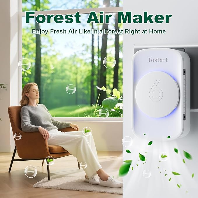 JOSTART- Air Ionizers (1 Pack）- Plug In Negative Ion Air Purifiers - Quiet Air Freshener for Home, Bedroom, Office, Basement - Portable Air Purifier Odor, Smoke, Dust, Pet Smell - Mini Air Cleaner