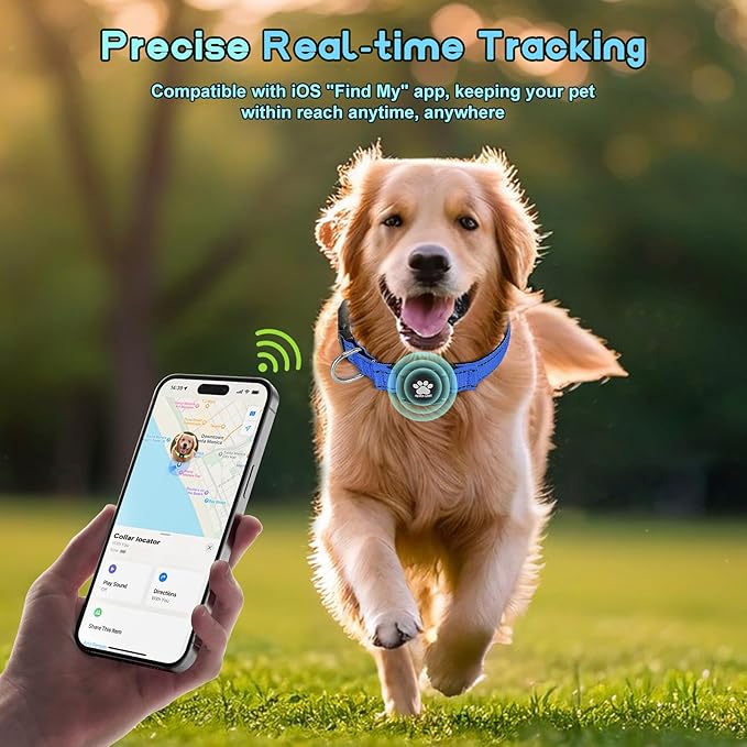 GPS Dog Collar Tracker 2-in-1,Reflective Waterproof Adjustable Pet Collar,iOS-Only,Ideal for Dog Tracking pet Tracker,for Small to Large Dogs,Real-Time Tracking,No Monthly Fees(Blue,Medium)