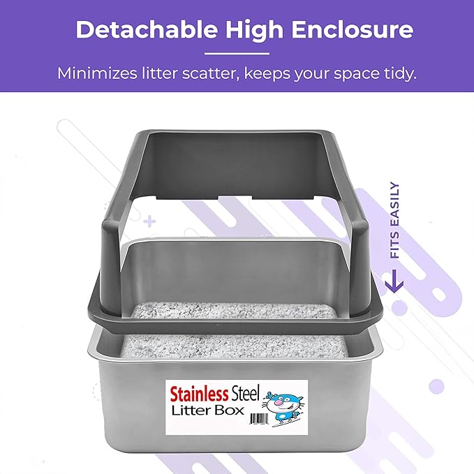 iPrimio Stainless Steel Litter Box - Cat Litter Box Enclosure with Enclosed Sides for Odor Control - Durable, Rust-Resistant Metal - Easy Clean Design, Applicable for Large Cats - 2 Pack