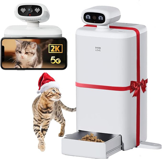 Automatic Cat Feeder with Camera 360°, 2K HD Video with Night Vision & 2-Way Audio, 5G Cat Food Dispenser with Low Food Sensor, Record Lovely Moments, O Sitter VIP Version
