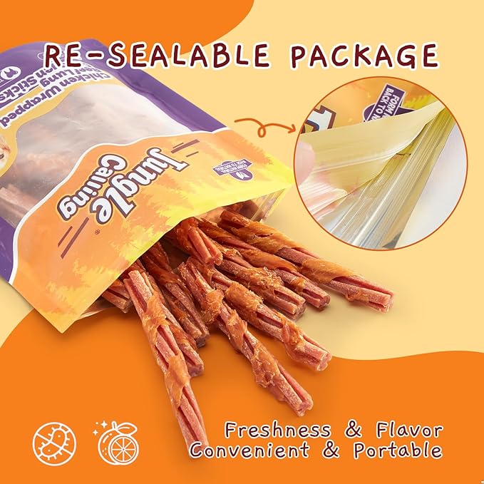 Jungle Calling Chicken Wrapped Beef Lung Collagen Sticks Dog Treats, Long Lasting Bones, Bully Sticks for Small Medium Dogs Moderate Chewers, Chews Easy to Digest Teeth Cleaning,14.1 oz