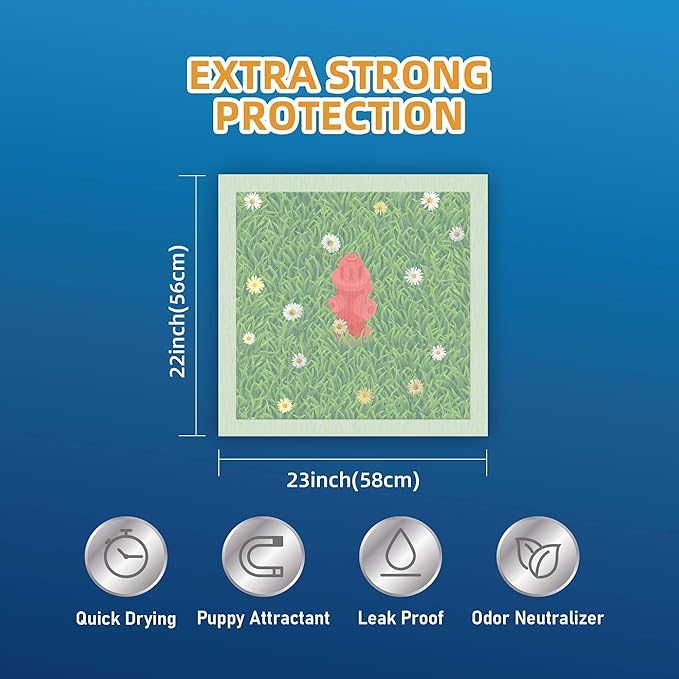 HONEY CARE Dog Training Pads with Grassfield & Fire Hydrant Printing丨Eliminating Urine Odor Puppy Pads 丨 Premium Dog Pee Pads (100 Count, 22x23 inch)