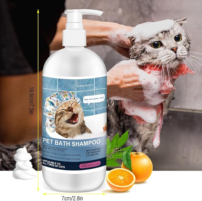 500ml 16.9 Fl Oz Cat Shampoo for Cats and Kittens Gentle Care for Itchy and Sensitive Skin Long-Lasting Aromatic Shower Gel Purely Botanical Formula Pet Shampoo
