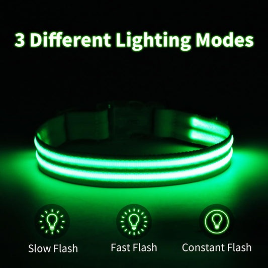 LED Dog Collar, USB Rechargeable Light Up Dog Collar, Adjustable Glowing Dog Collars, Comfortable Soft Collar for Small, Medium, Large Dogs Night Walking-Green S