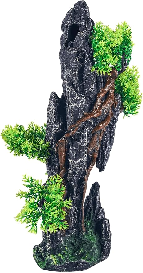 Large Fish Tank Decorations - Mountain View Aquarium Ornament with Tree House Cave Bridge,Mountain E