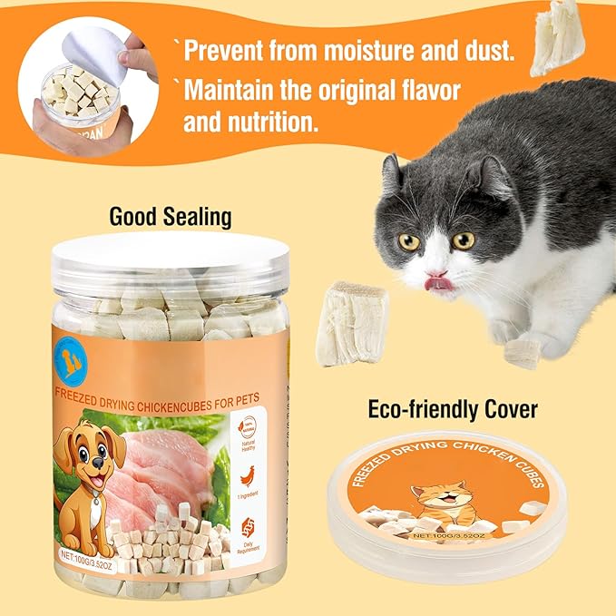 Freeze-Dried Chicken Cat Treats, Chicken Cube Snacks for Pets, Single Ingredient Chickens Dog Treat Bite-Sized Pieces